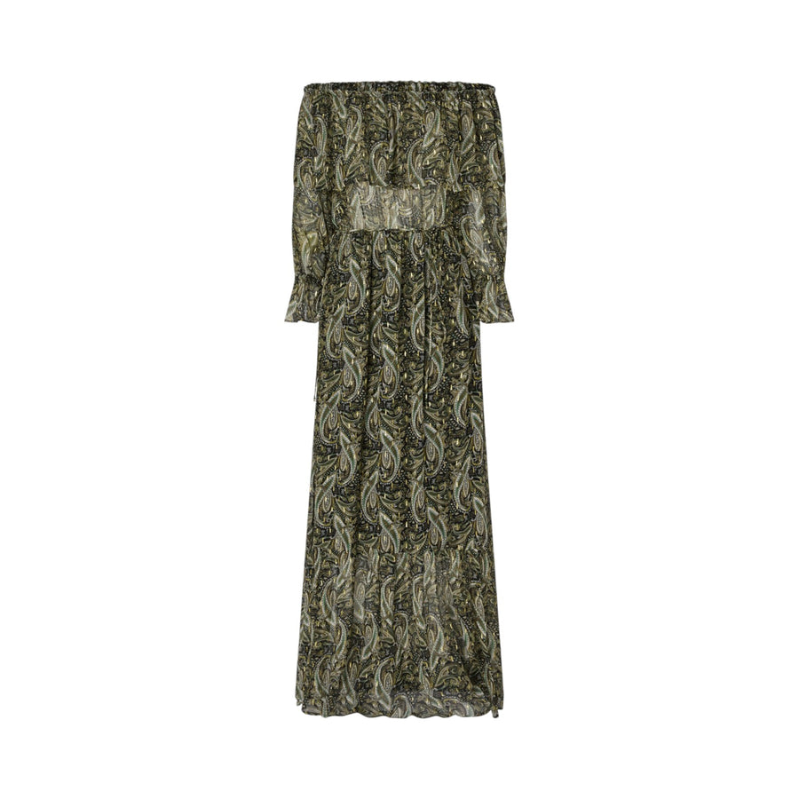 Vestito donna lungo off-shoulders con stampa cachemire