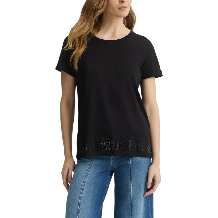 T-shirt donna con logo e strass