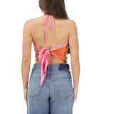 Top donna arancione e rosa con logo all-over