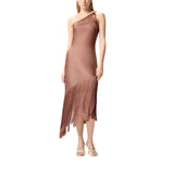 Abito donna  corto monospalla in satin con frange