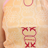 Top donna arancione e rosa con logo all-over