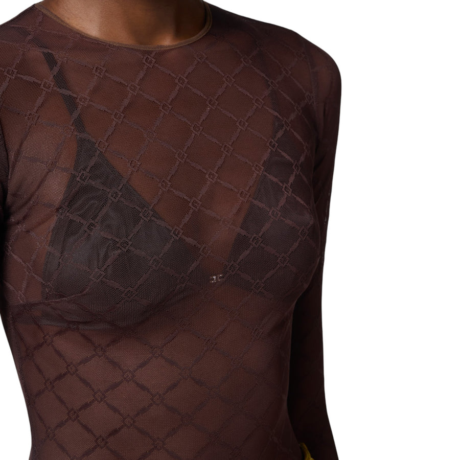 Body donna in tulle jacquard a losanghe