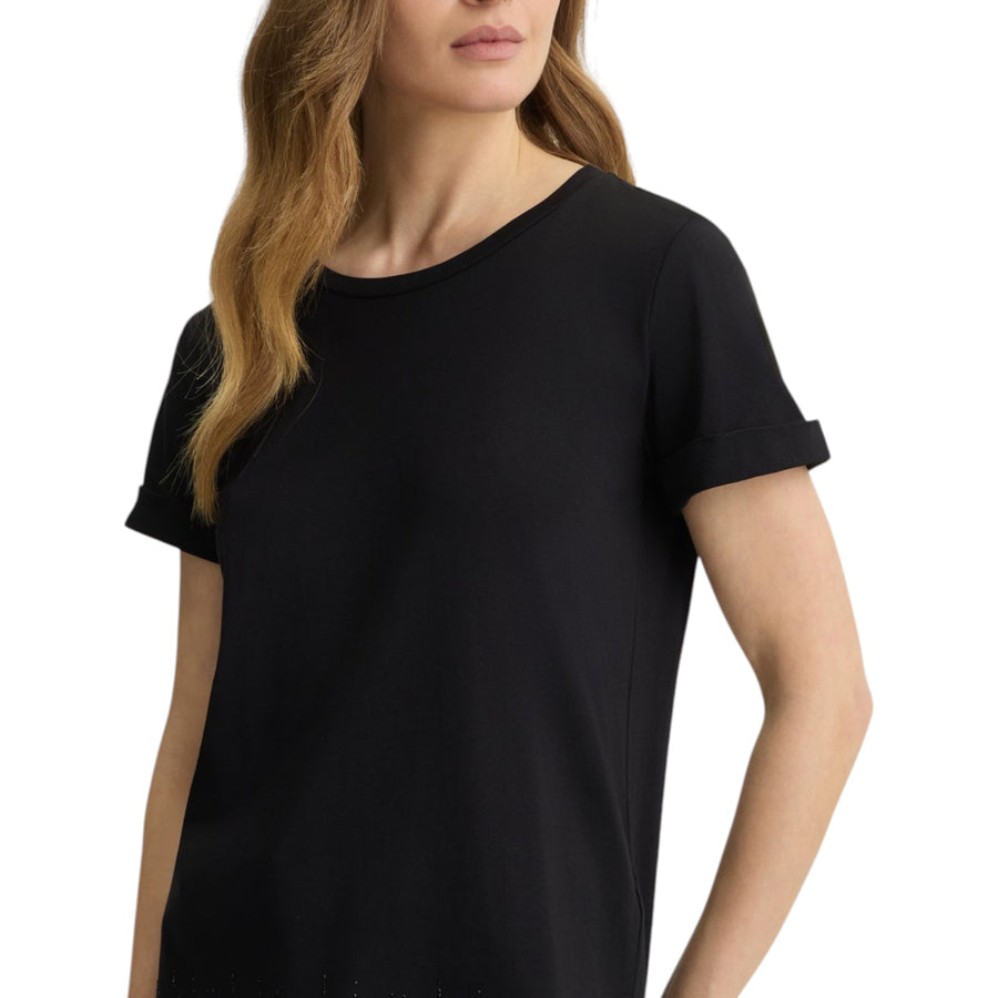 T-shirt donna con logo e strass