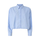 Cammia donna bianca e azzurra a righe crop