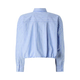 Cammia donna bianca e azzurra a righe crop