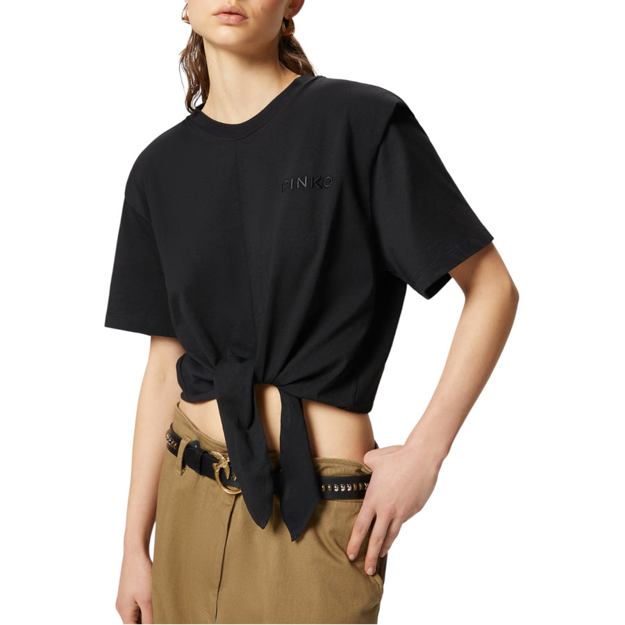 T-shirt donna corta con nodo davanti