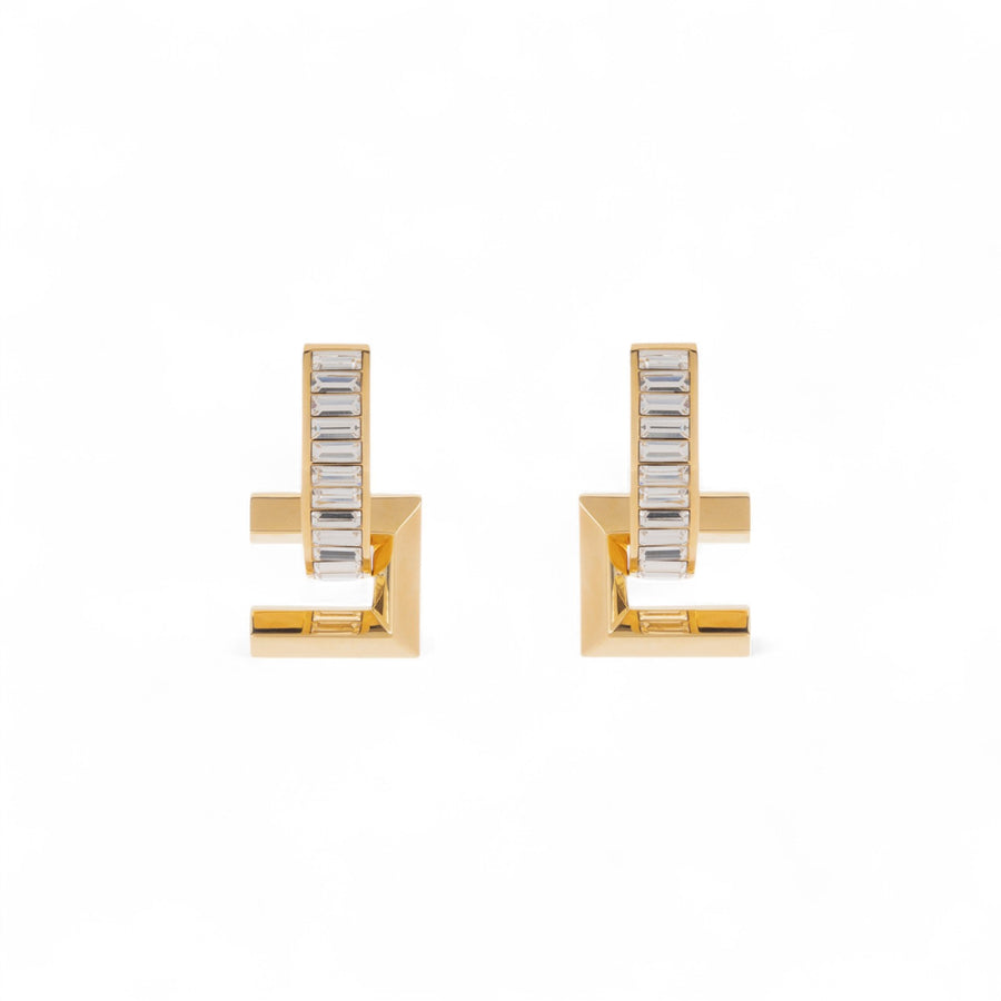 Orecchini donna in ottone a semicerchio con strass e logo