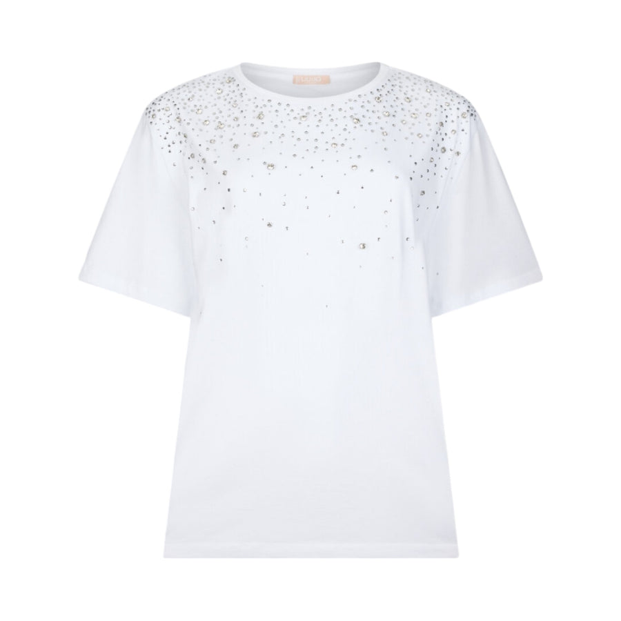 T-shirt donna con strass e castoni