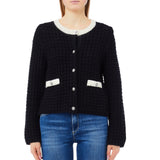 Giacca donna in maglia con constrasto colore