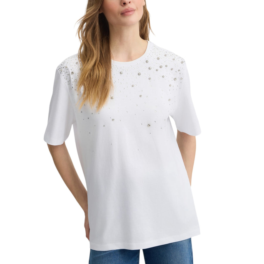 T-shirt donna con strass e castoni