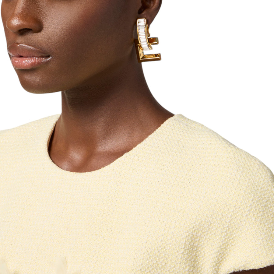 Orecchini donna in ottone a semicerchio con strass e logo