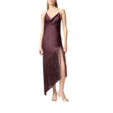 Abito donna  asimmetrico in satin con frange