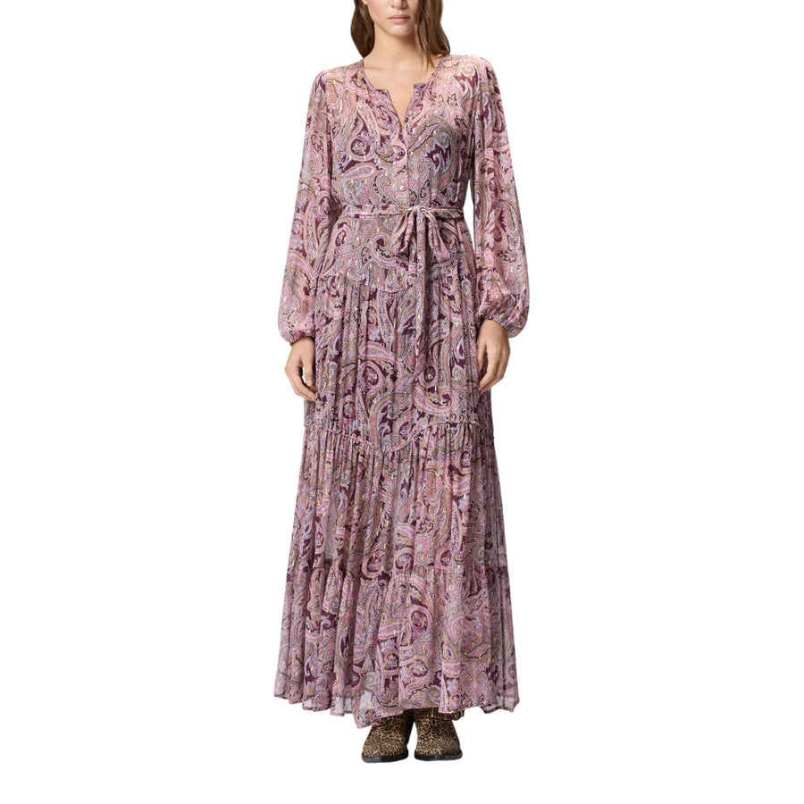 Vestito donna lungo con stampa cachemire metallizzata
