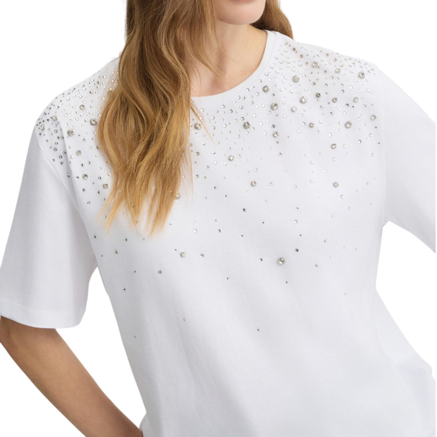 T-shirt donna con strass e castoni