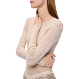 Maglia donna a costine con pizzo
