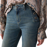 Jeans donna flare con bottoni gioiello