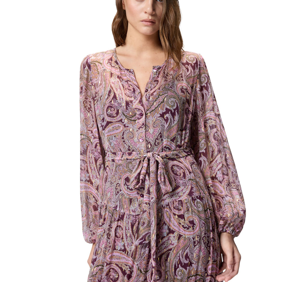 Vestito donna lungo con stampa cachemire metallizzata