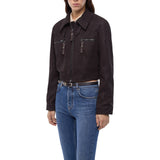 Giubbino donna cropped effetto pelle nabuk