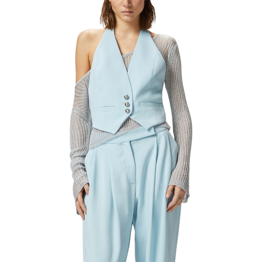 Gilet donna corto in tessuto tecnico con schiena scoperta