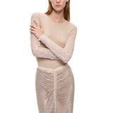 Maglia donna a costine con pizzo