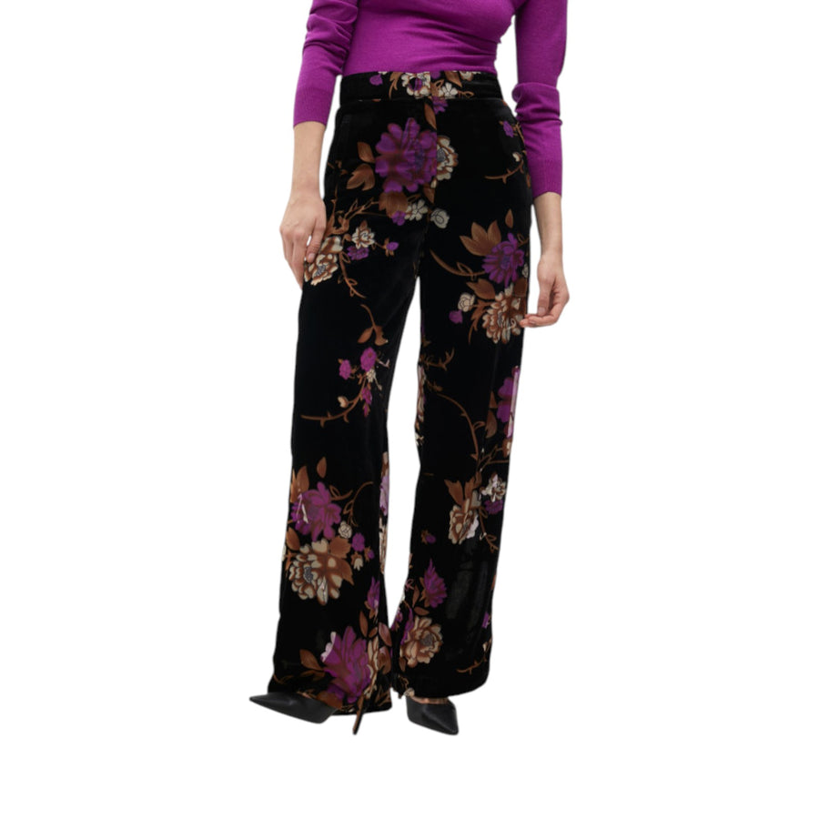 Pantalone donna Dritto Devoré Velluto Floreale