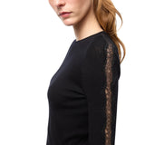 Maglia donna a costine con pizzo