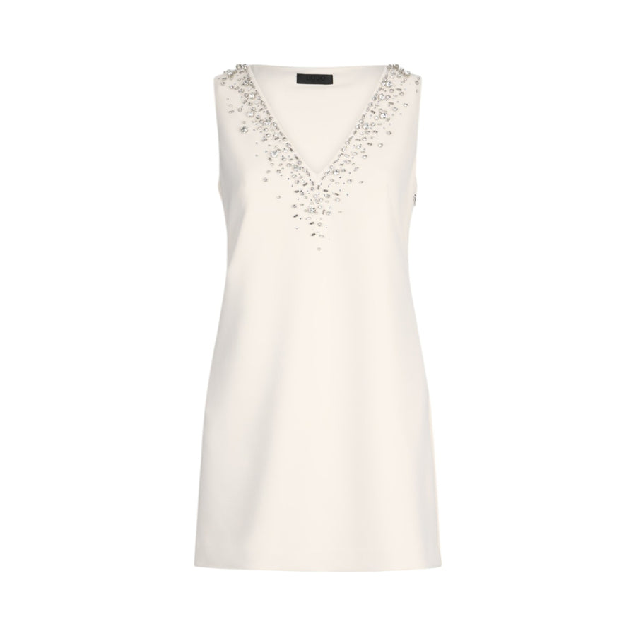 Abito donna corto color champagne con ricami gioiello