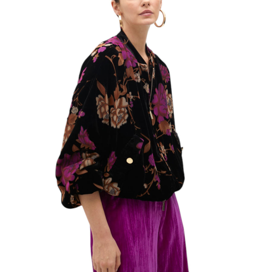 Bomber donna in velluto devoré con stampa floreale