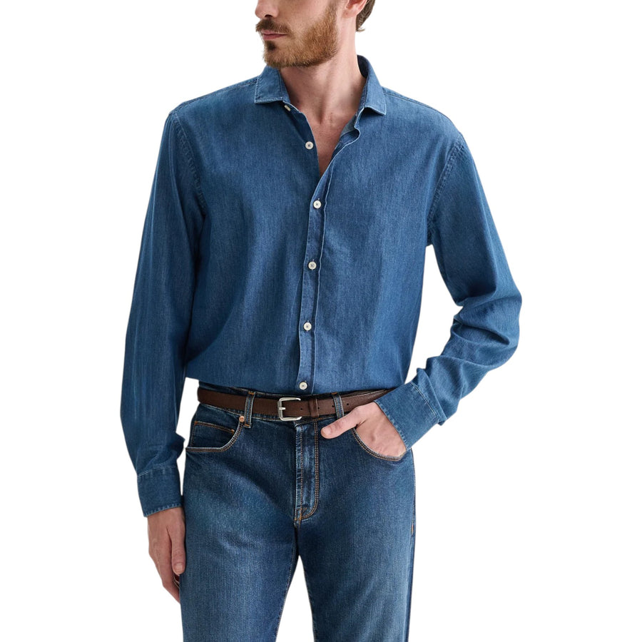 Camicia uomo in denim lavaggio medio