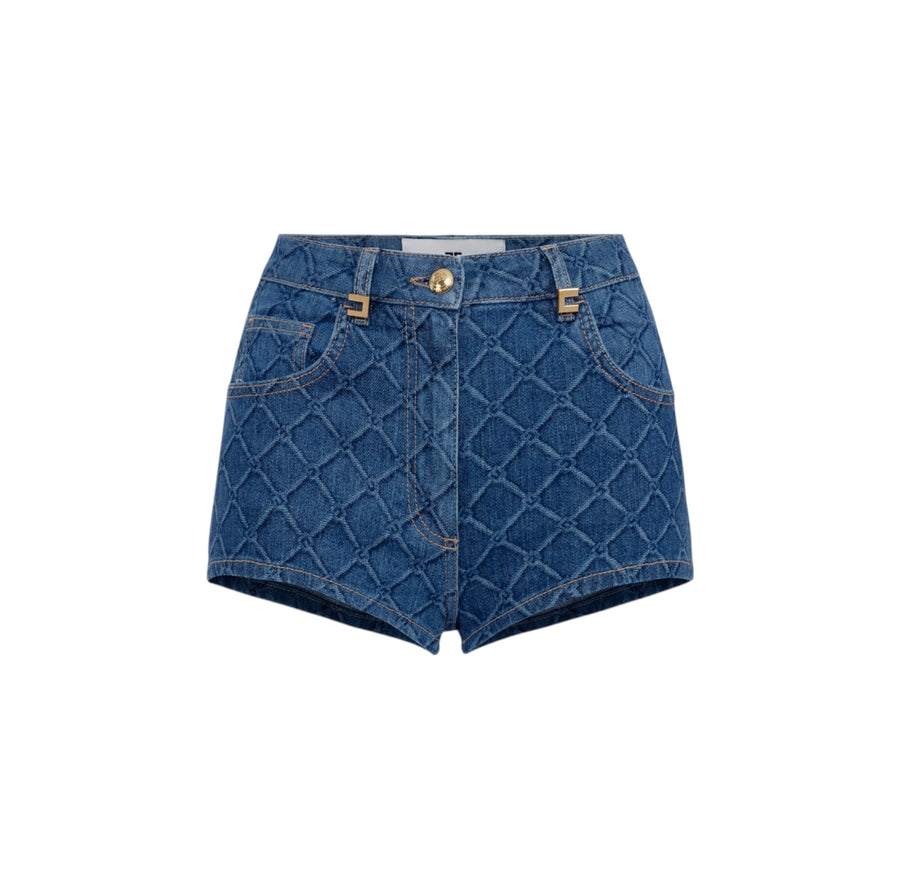 Shorts donna in denim con losanghe all-over