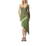 Abito donna corto asimmetrico in pizzo effetto patchwork