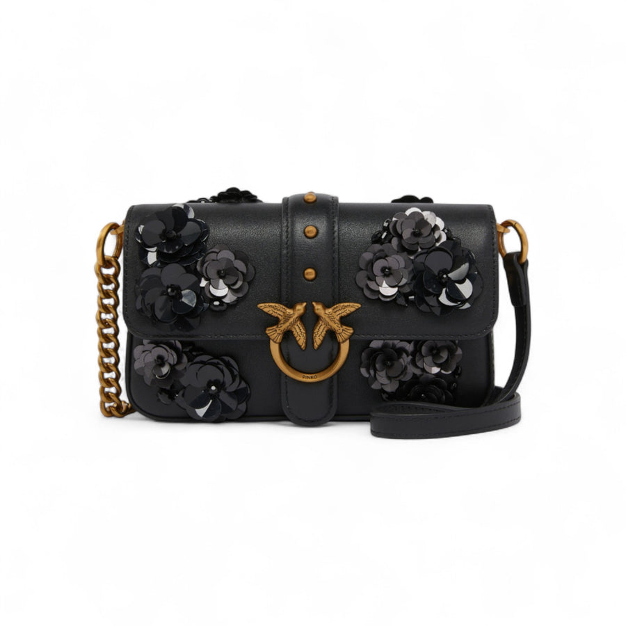 Borsa donna a spalla Baby Love Bag Slouchy in pelle con fiori gioiello