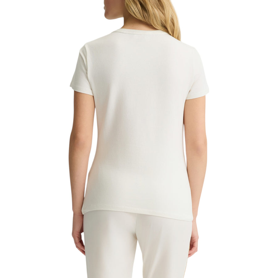 T-shirt donna con logo e strass