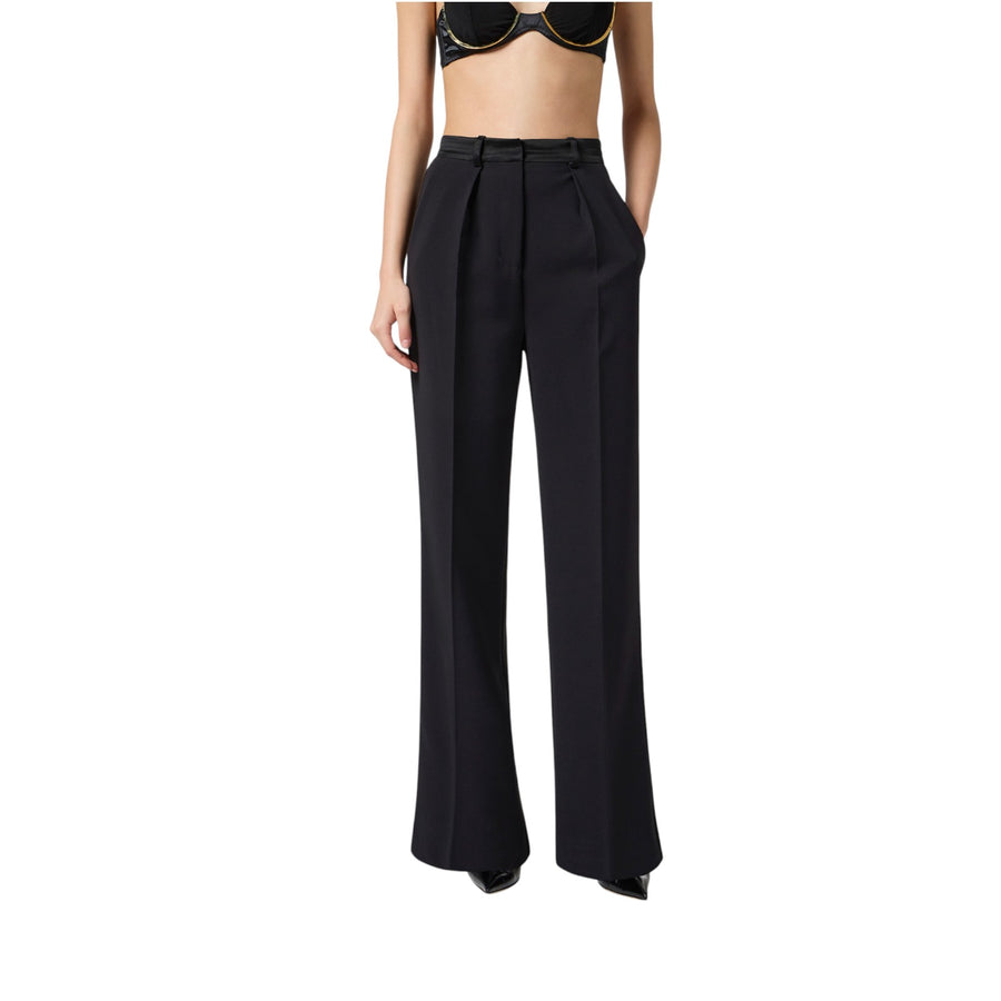 Pantaloni donna in crêpe leggero con dettagli smoking