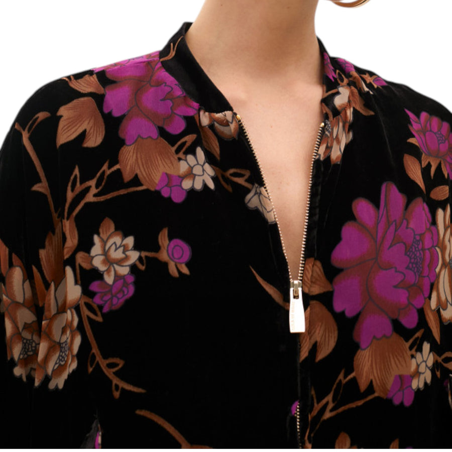Bomber donna in velluto devoré con stampa floreale