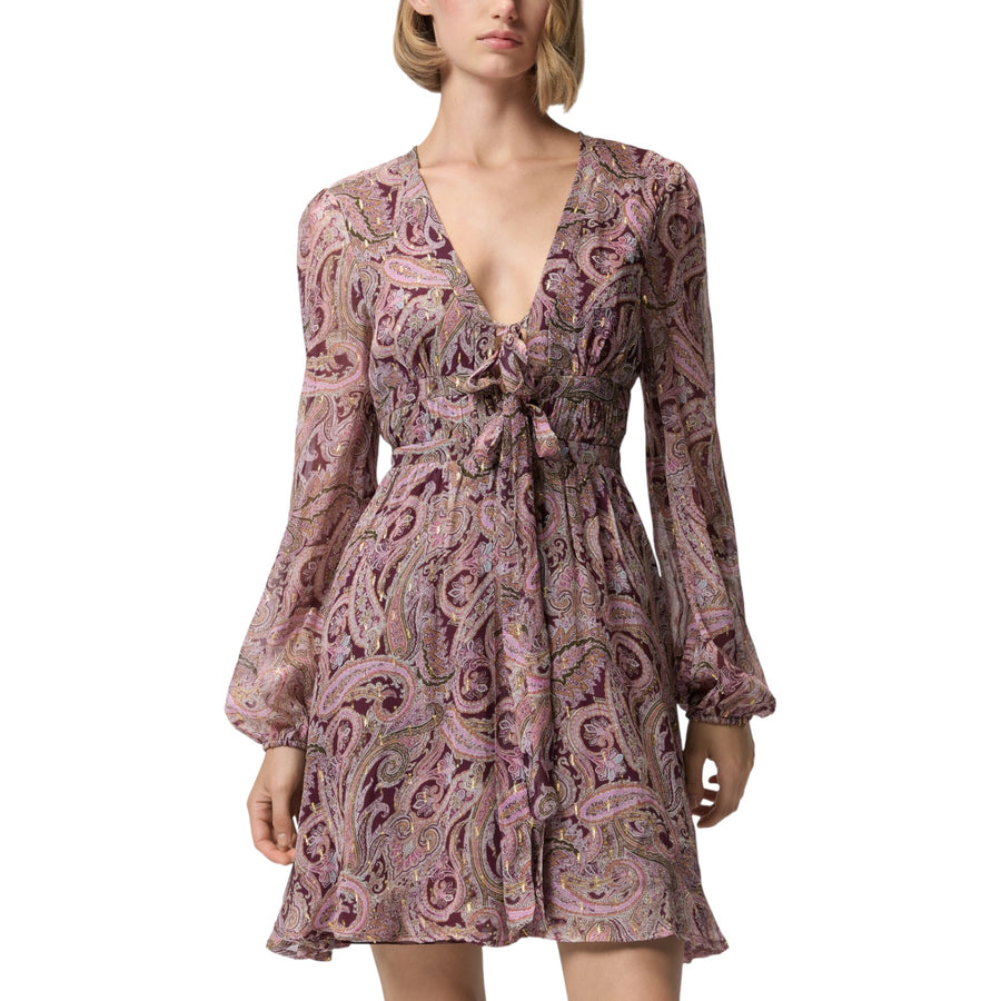 Vestito donna corto con stampa cachemire metallizzata