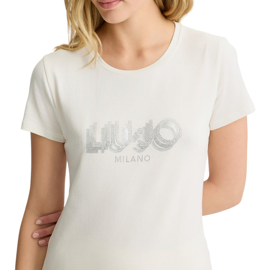 T-shirt donna con logo e strass