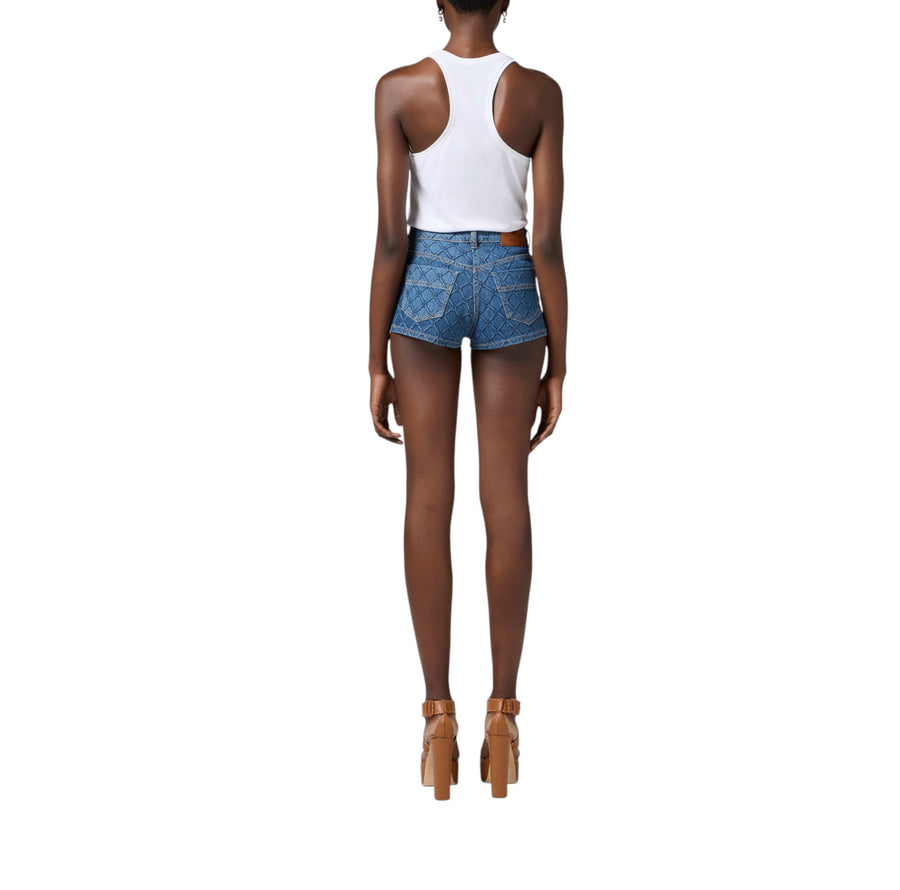 Shorts donna in denim con losanghe all-over