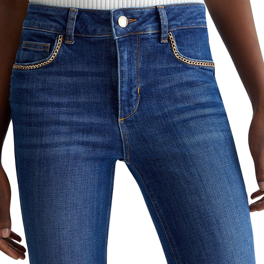 Jeans donna a vita alta con catene