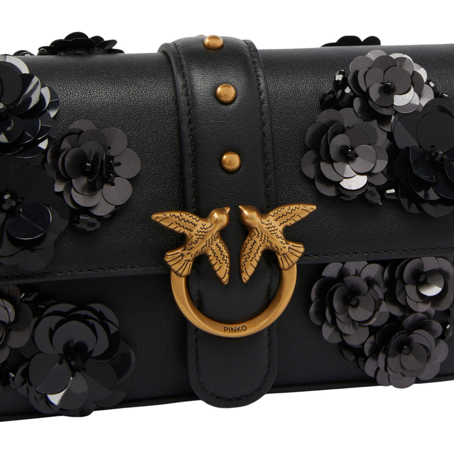 Borsa donna a spalla Baby Love Bag Slouchy in pelle con fiori gioiello