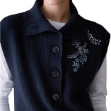 Gilet donna in lana con ricamo gioiello