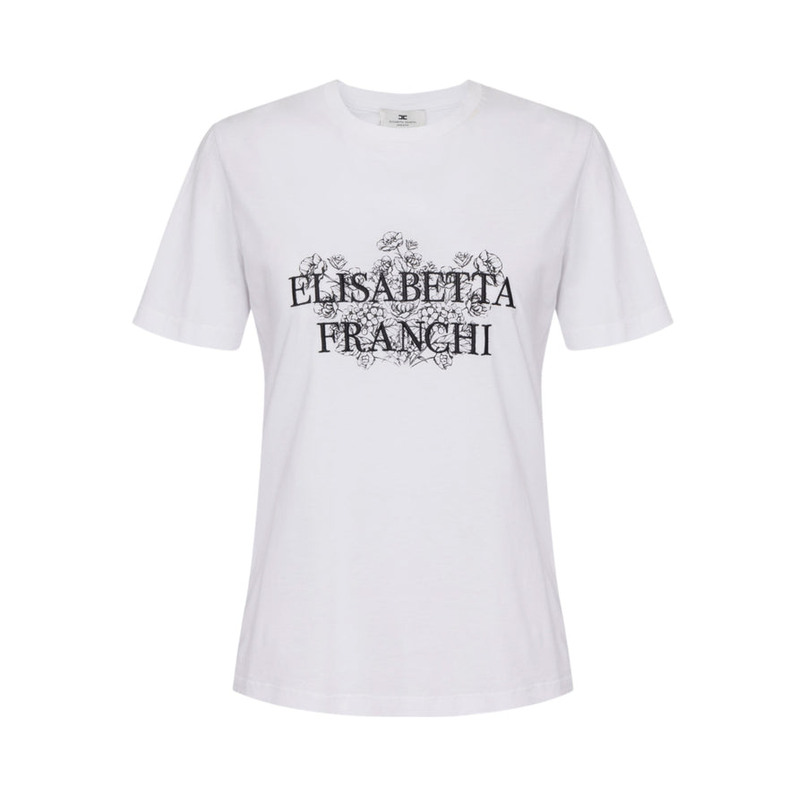 T-shirt donna in jersey con stampa e ricamo