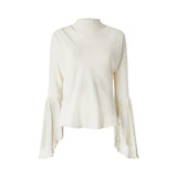 Blusa donna in crêpe de Chine con maniche a sbuffo