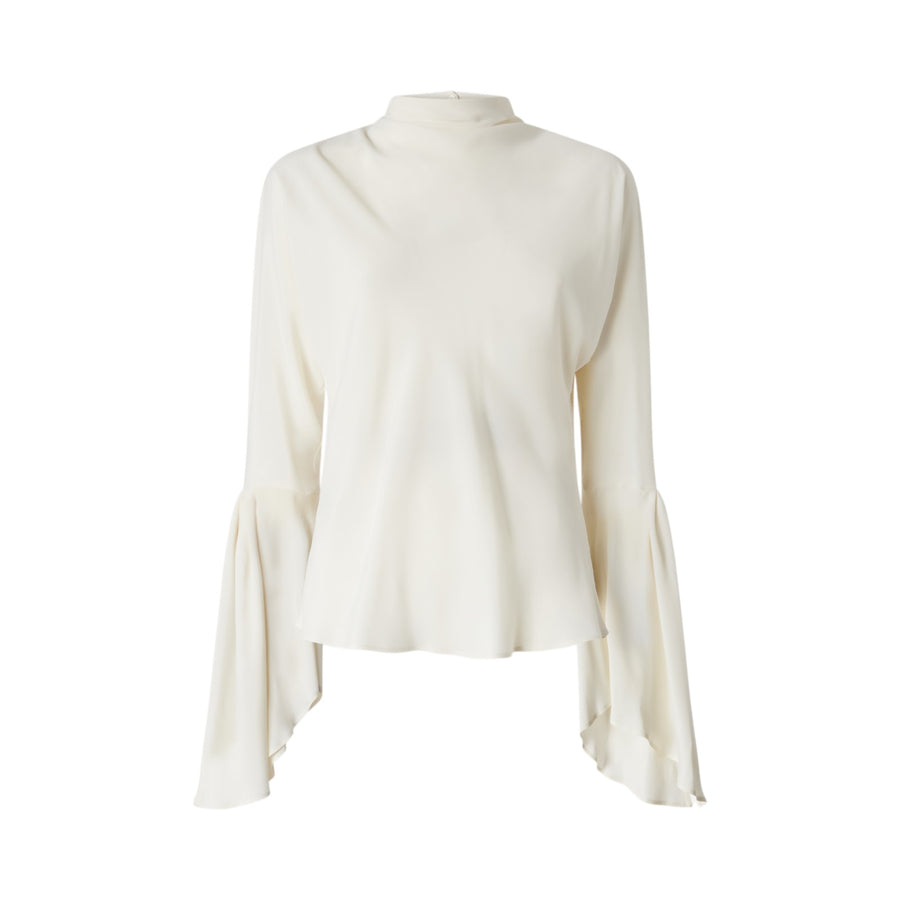 Blusa donna in crêpe de Chine con maniche a sbuffo
