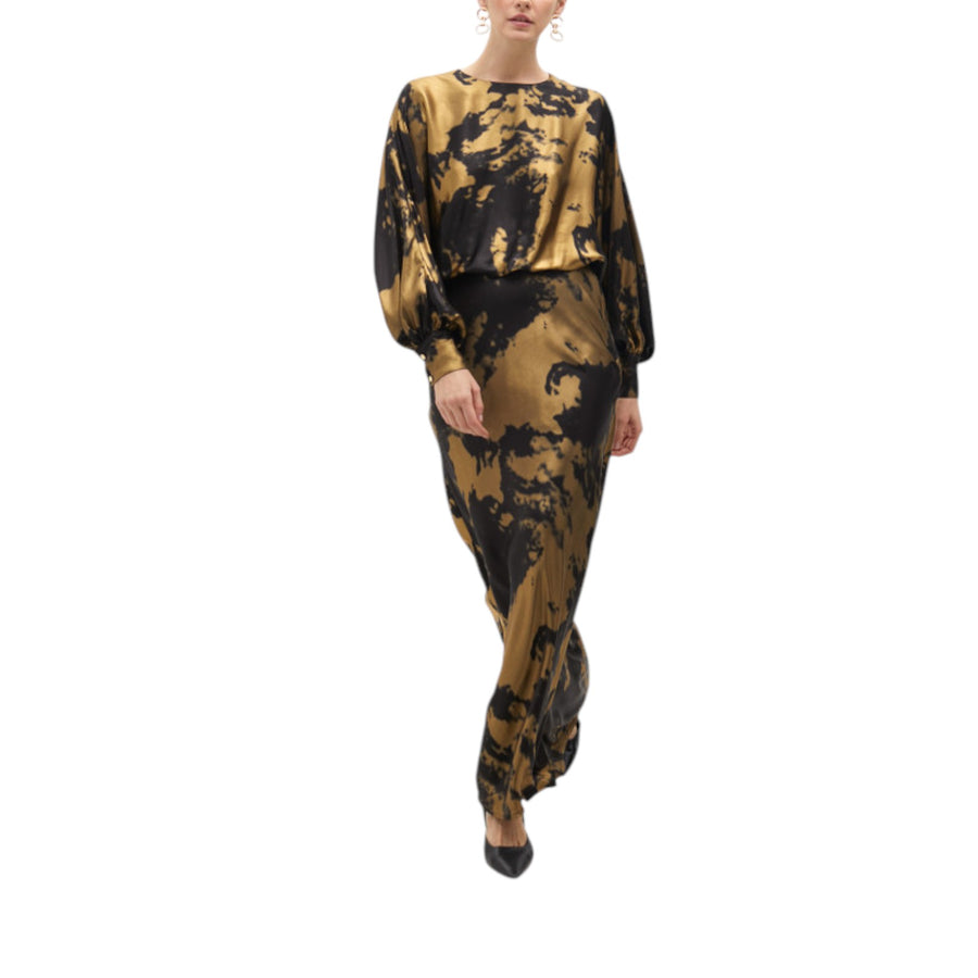 Vestito donna lungo stampato con manica asimmetrica