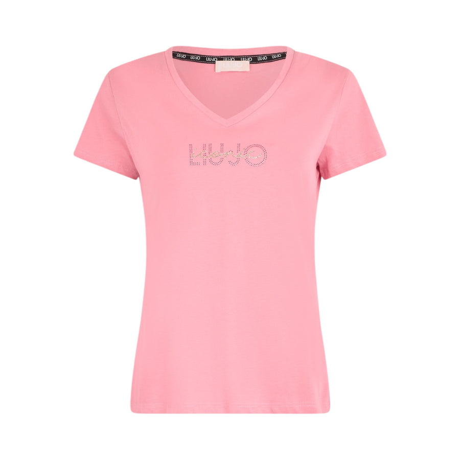 T-shirt donna con logo e strass