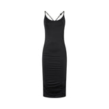 Abito donna midi a tubino lucido con spalline incrociate