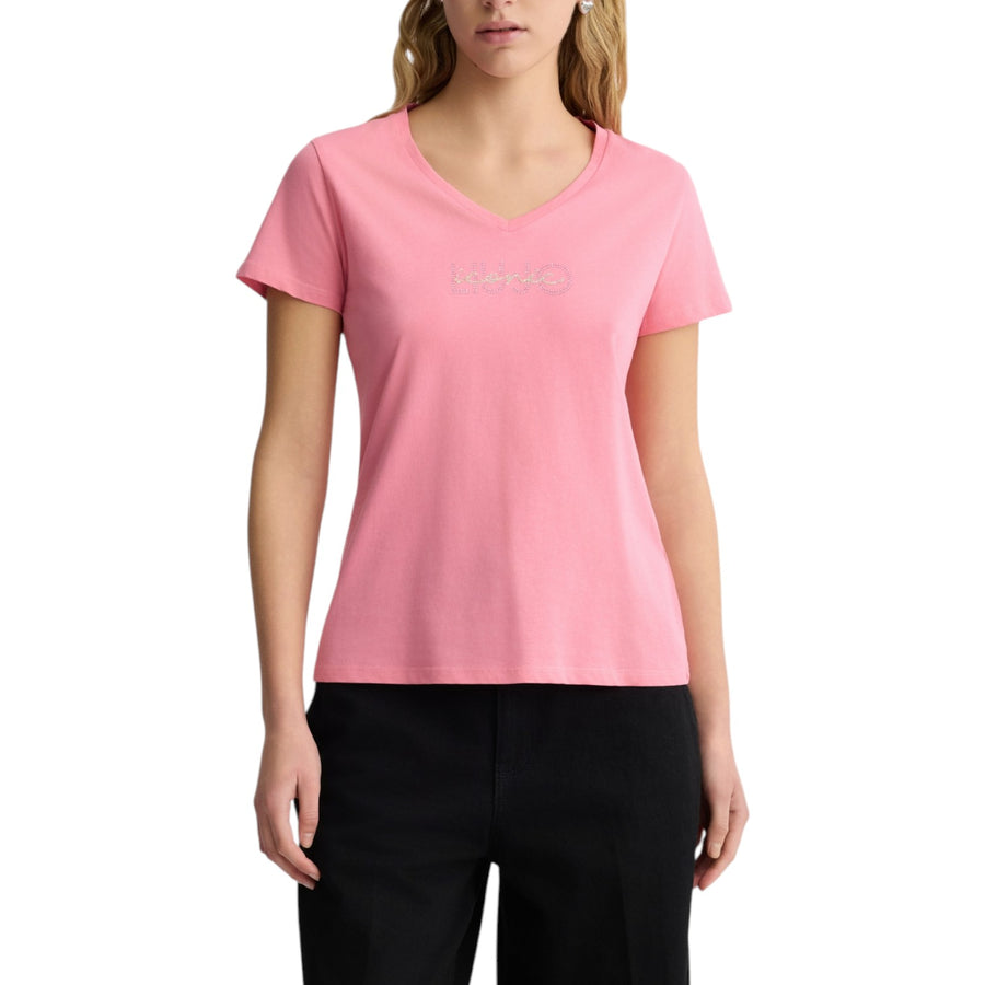 T-shirt donna con logo e strass