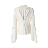 Blusa donna in crêpe de Chine con maniche a sbuffo