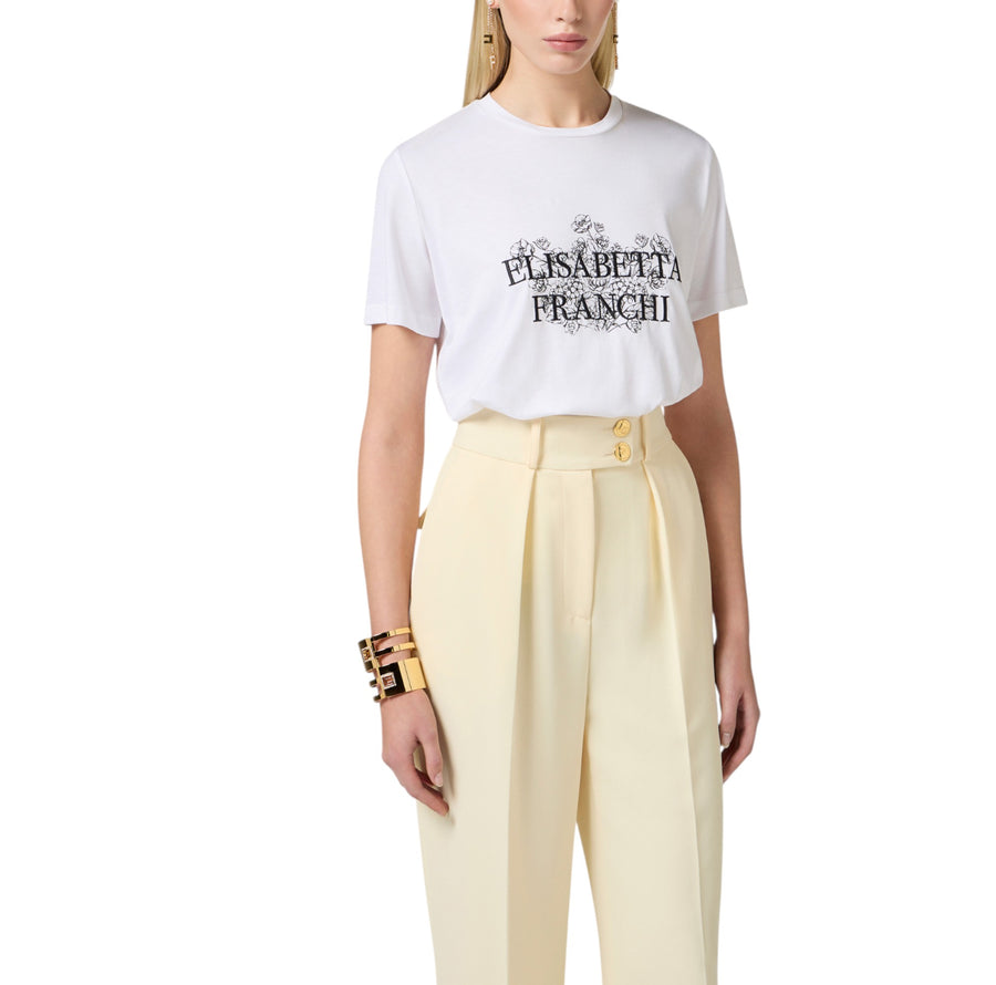 T-shirt donna in jersey con stampa e ricamo